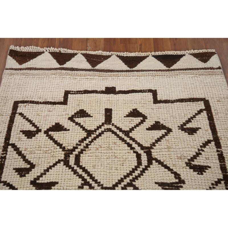 Beige Plush Anatolian Turkish Runner Rug Hand-knotted Wool Carpet - 3'5"x 11'6"
