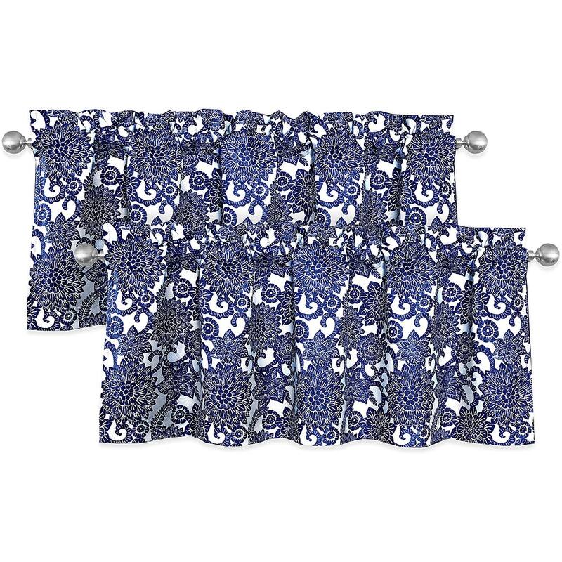 DriftAway Daisy Dahlia Blooming Flower Floral Lined Window Curtain Valance 2 Pack