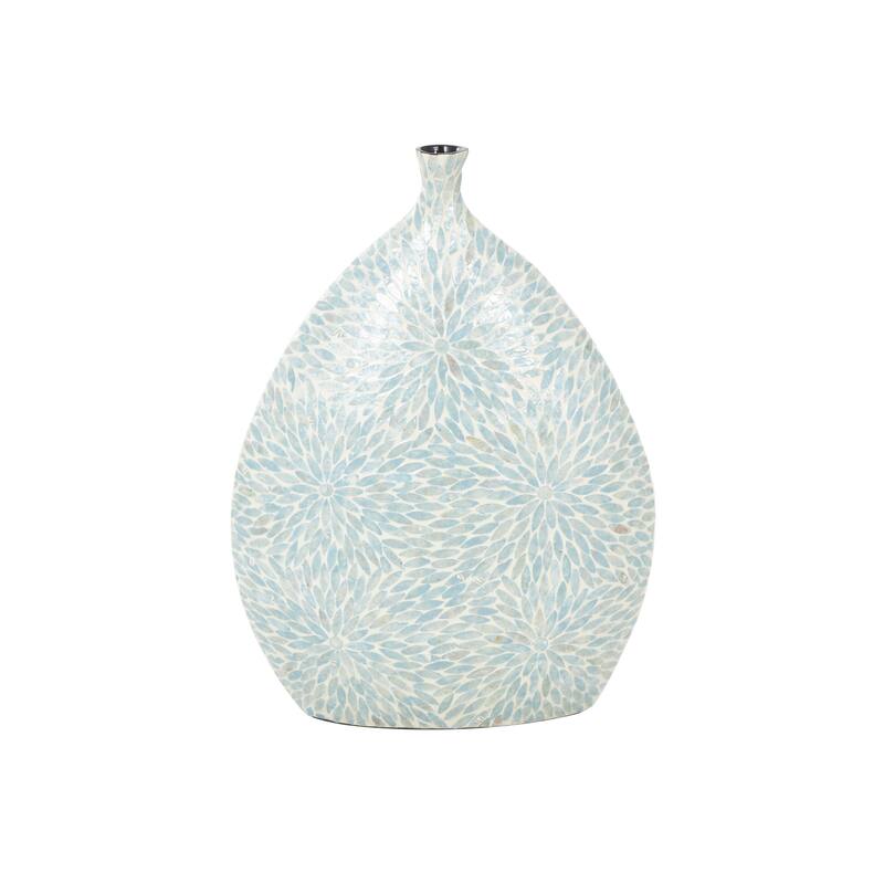 Light Blue Mother of Pearl Shell Handmade Large Mosaic Floral Decorative Vase with Cream Underlay
