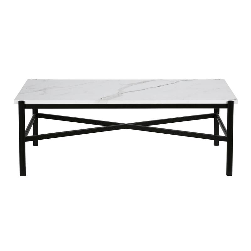 46 Inch Modern Faux Marble Coffee Table Rectangular Metal Base Accent for Living Room Decor - 46"L x 20"W x 16"H