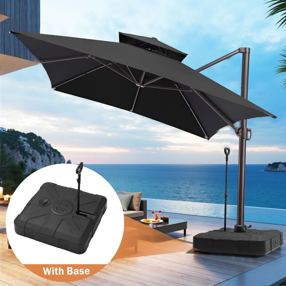 Outdoor 10X13 FT Dual Top Patio Cantilever Umbrella with Rod Base