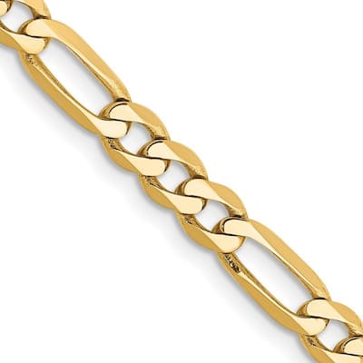 Curata 10k Yellow Gold Unisex Solid 4.75mm Flat Figaro Chain Bracelet Options: 7" 8" 9"