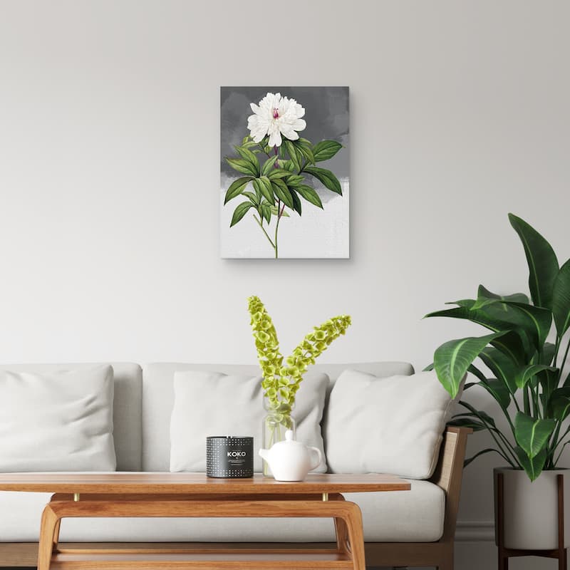 White Peony Grey Canvas Art Print