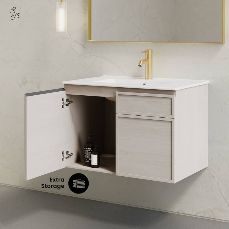 St. Tropez 30" Wall-Mounted Bathroom Vanity In White Oak With Sink Top - 30