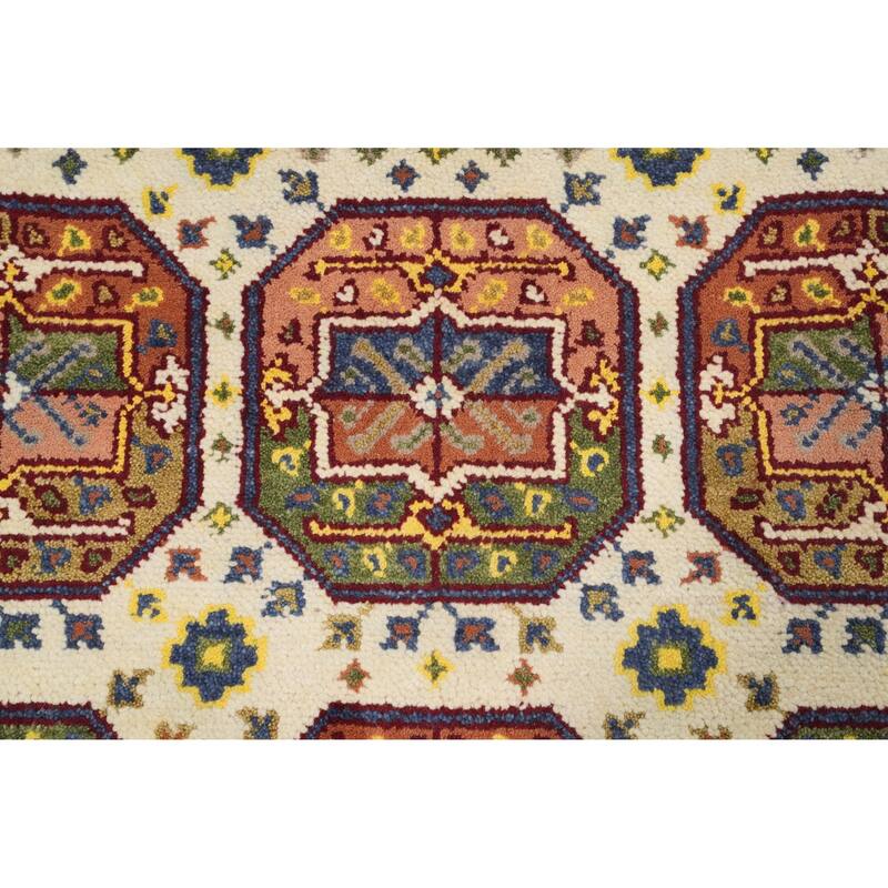 Hand Knotted Oriental 100% Wool Carpet Traditional Geometric Beige & Ivories Kazak Area Rug - 5' 11'' X 3' 10''