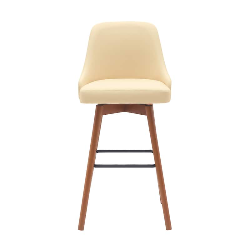 Faux Leather Swivel Bar Chair with Solid Wood Base and Footrest