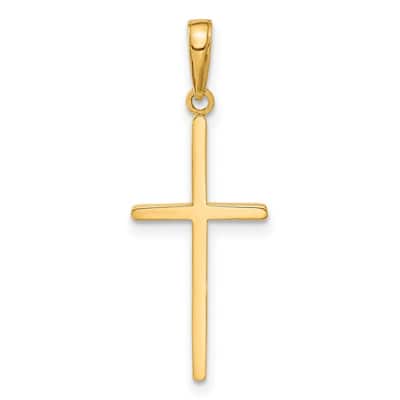 Curata 14k Yellow Gold 18" Polished Stick Style Cross Pendant Necklace - 12.5x31.4mm