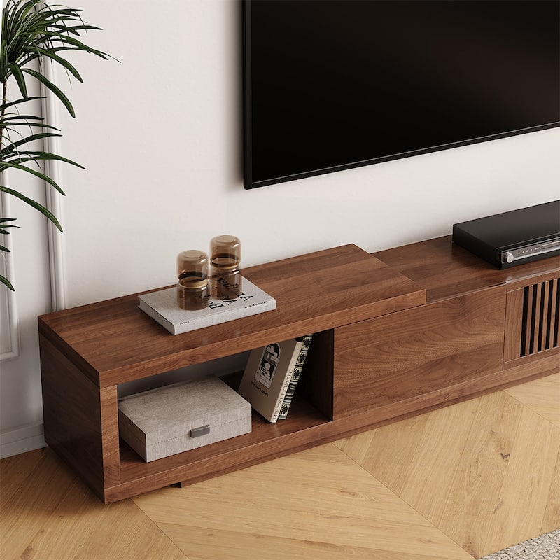 Modern Retractable & Extendable TV Stand with 4 Drawers, Up to 103 Inches - 78.54"D x 15.74"W x 13.78"H