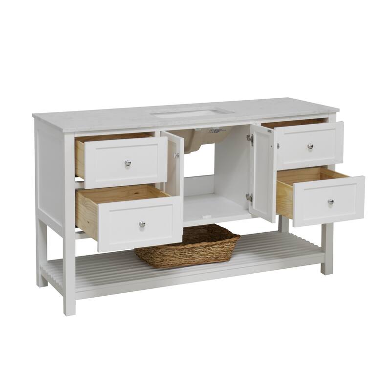 KitchenBathCollection Lakeshore 60" Single Bathroom Vanity with Engineered Carrara Top