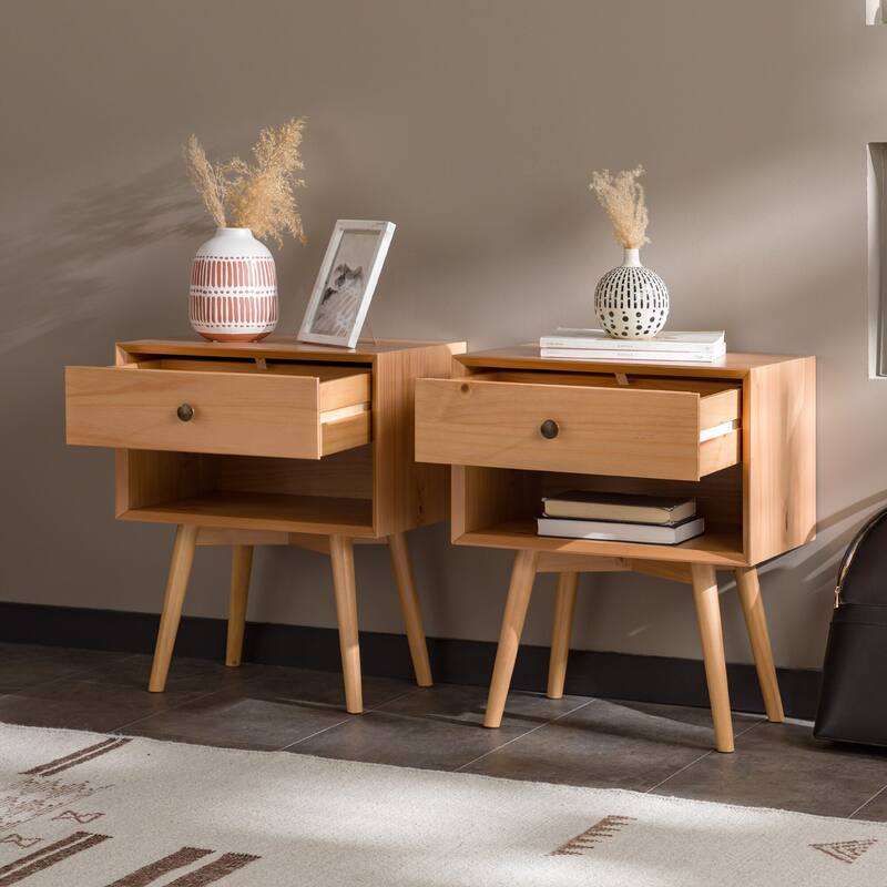 Middlebrook Mid-Century Solid Wood 1-Drawer Nightstand, Set of 2