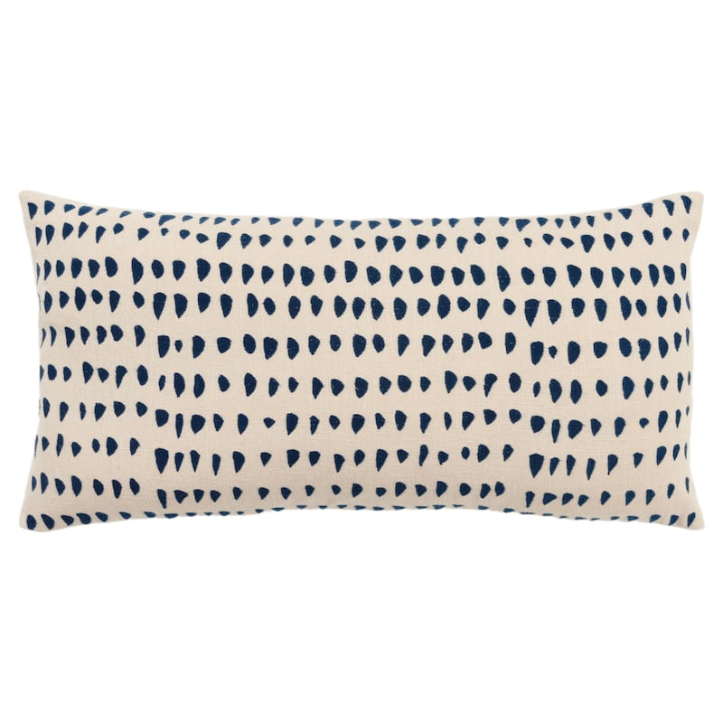 Rizzy Home Transitional Poly Filled Decorative Pillow 14"x26" - Natural/Deep Dark Blue