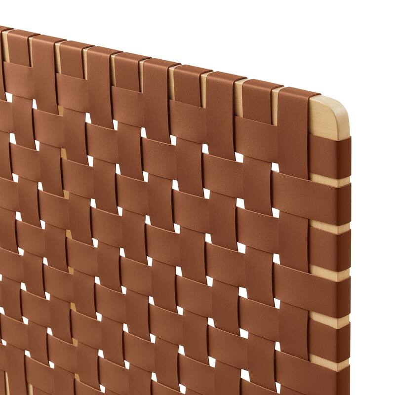 Ditmas Solid Wooden Brown Leather Basket Weaved Full Size Headboard