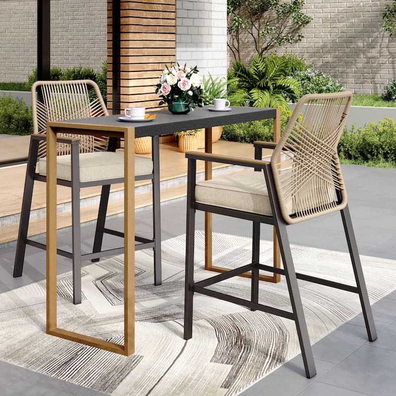 Outdoor Patio 3-piece Bar Counter Height Stool Bistro Set with Table for Backyard, Deck, Porch