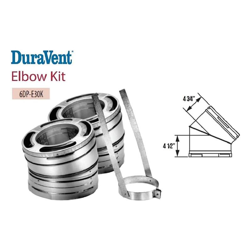 DuraVent 6DP-E30K DuraPlus 6 Inch 30 Degree Stainless Steel Swiveling Elbow Kit - 12.6