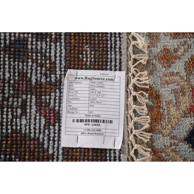 Heriz Serapi Oriental Octagon Rug Hand-Knotted Wool Carpet - 5'11"x 5'11"