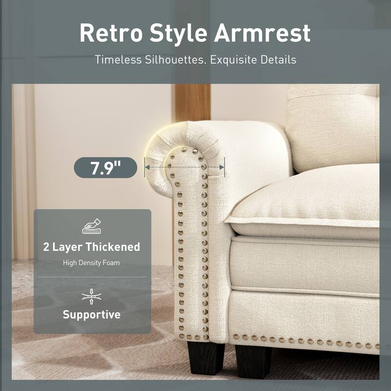 MAISON ARTS Mid-Century Modern Oversized L/U Shaped Cloud Couch with Ottoman, Deep Seat Sectional Sofa with Throw Pillows