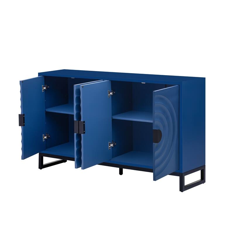 Modern Minimalist Water Ripple Buffet Cabinet, Storage Cabinet, Sideboard with Rubberwood Veneer, for Living Rooms