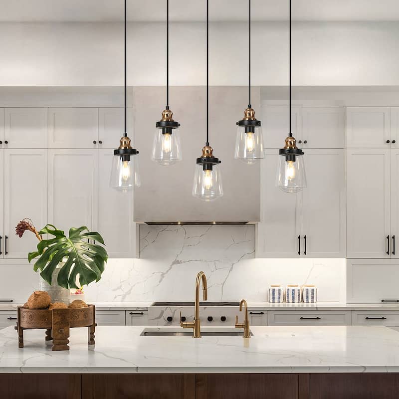 Cozia Modern 5-light Linear Chandelier Black Gold Kitchen Island Bar Lighting Fixtures