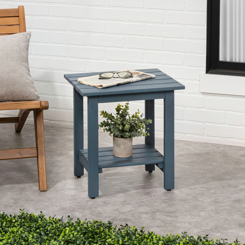 Kellie 16.1" Slatted Solid Acacia Wood Indoor/Outdoor Side Table with Shelf, By JONATHAN Y