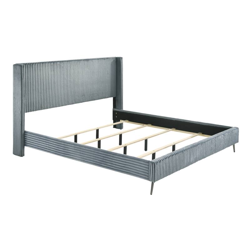 King Size Upholstered Panel Bed with Wide Wale Corduroy Fabric, Elegant Wingback Headboard, Modern Design
