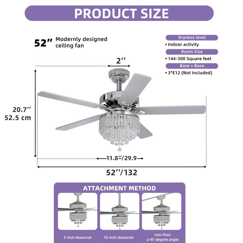 Moasis 52'' Crystal Chandelier Ceiling Fan Light with Remote