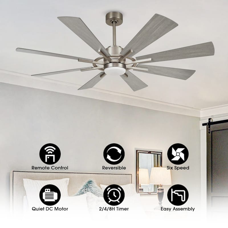 60" Farmhouse 8-Blade Large Windmill Ceiling Fan with Light and Remote