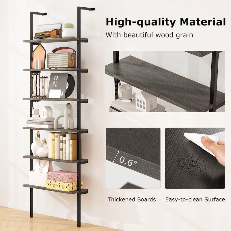 Costway 6-tier Ladder Shelf 72 Inches Industrial Wall Mounted - See Details
