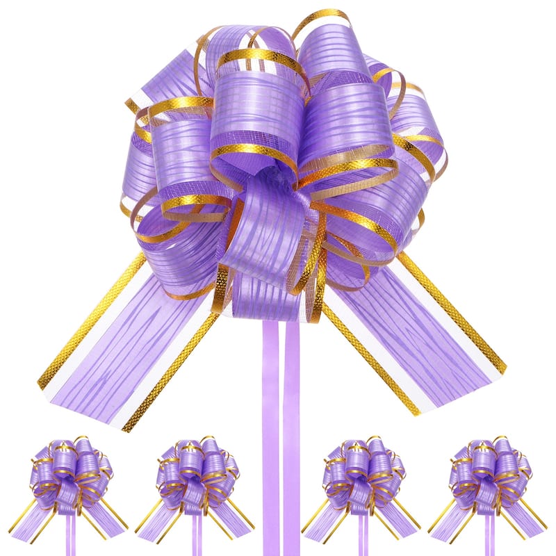10pcs Large Pull Bow 6 Inch Flower Bows for Wedding Baskets - 6 Inch - Purple