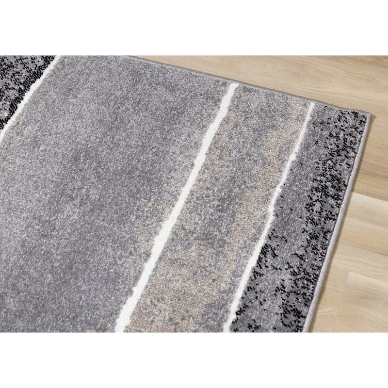 Covington Collection - Grey/Cream/Black Banded Rug
