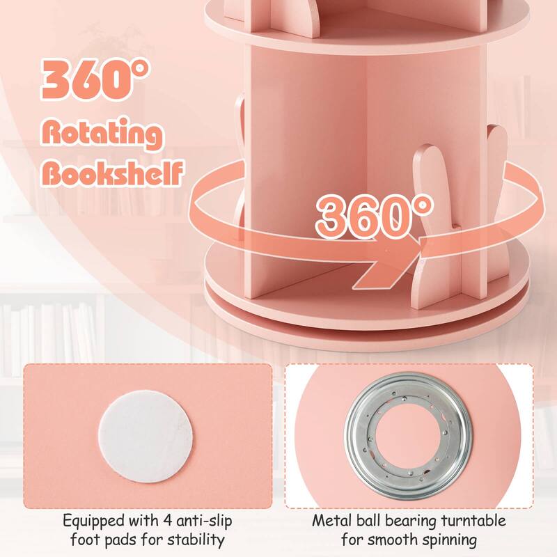 Costway Kids Rotating Bookshelf 2 Tier Freestanding 360° Revolving - See Details