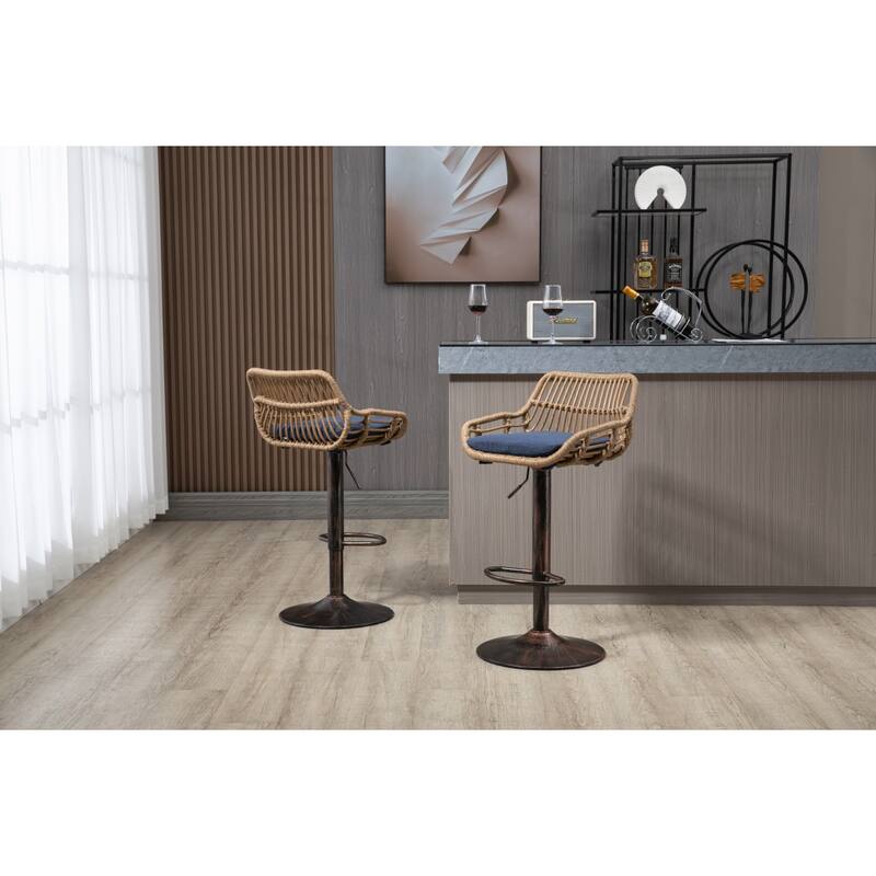 Swivel Bar Stools Set of 2, Adjustable Counter Height Rattan Bar Chairs with Footrest for Kitchen, Dining Room