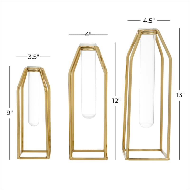 Stainless Steel Metal Test Tube Vase - Set of 3 Gold - CosmoLiving by Cosmopolitan - 5"W x 5"L x 13"H