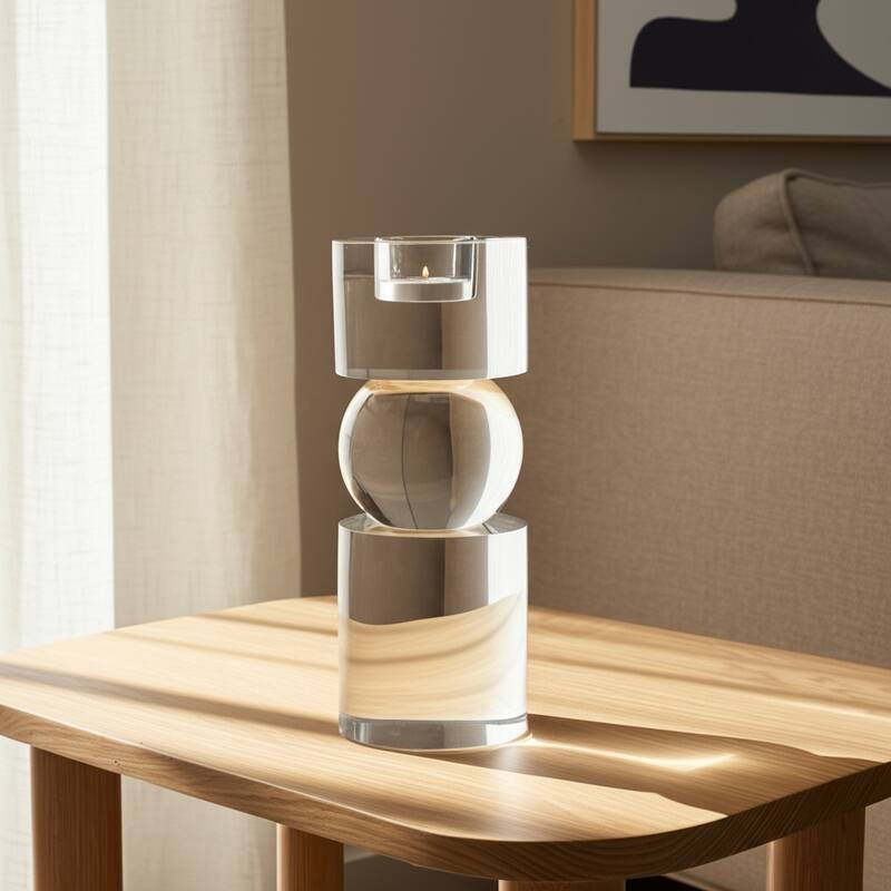 Glass Crystal Pillar and Taper Candle Holder Modern Glam Design