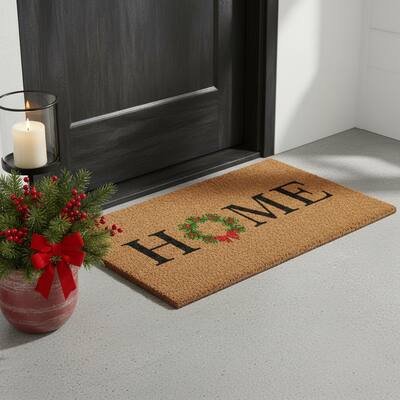 HomeRoots 24" X 36" Brown And Green Christmas Home Outdoor Coir Door Mat - 24.00' X '36.00