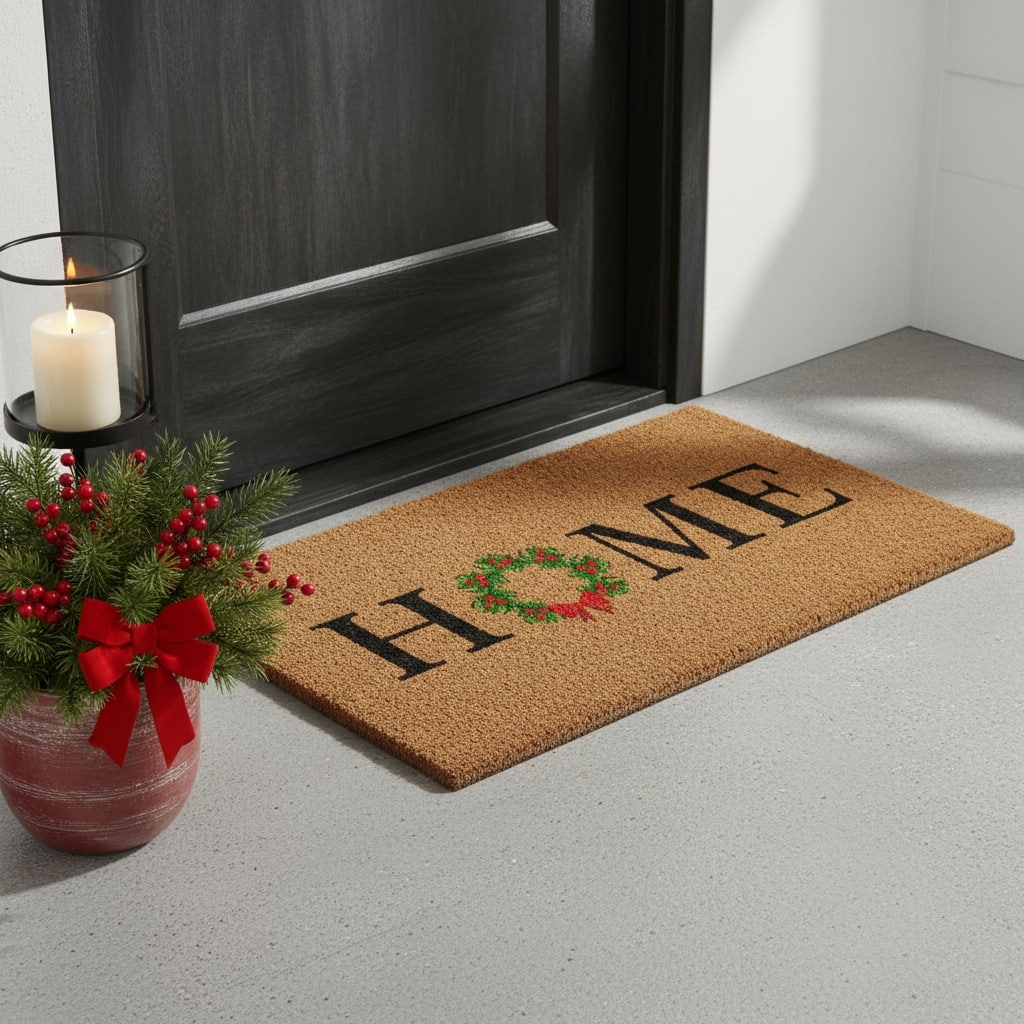 HomeRoots 24" X 36" Brown And Green Christmas Home Outdoor Coir Door Mat - 24.00' X '36.00