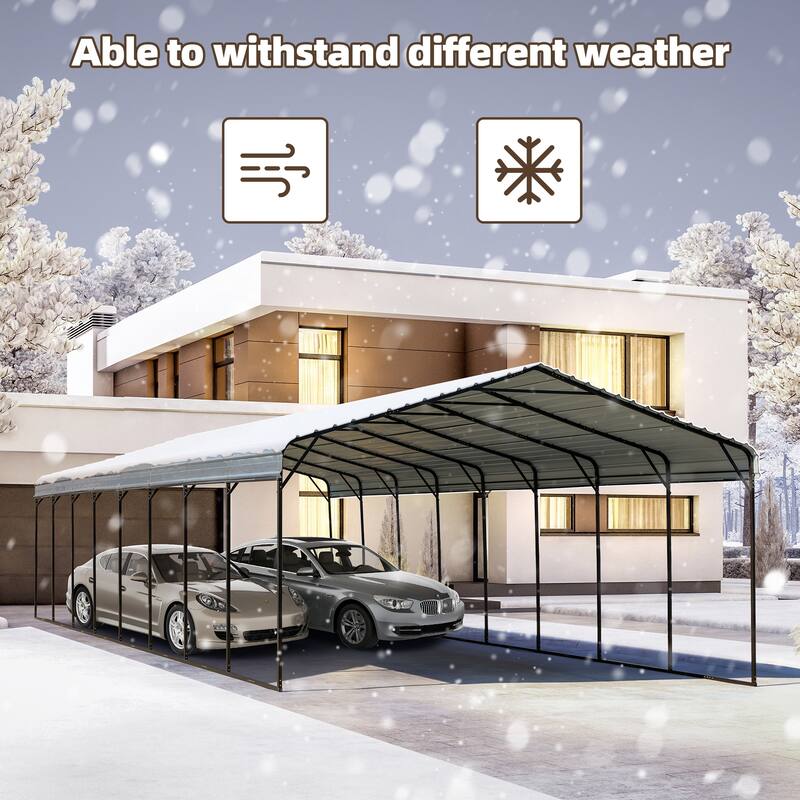 Outdoor Carport with Durable Galvanized Steel Roof , Multi-Functional Shelter, Carport for Cars, Boats, and Tractors