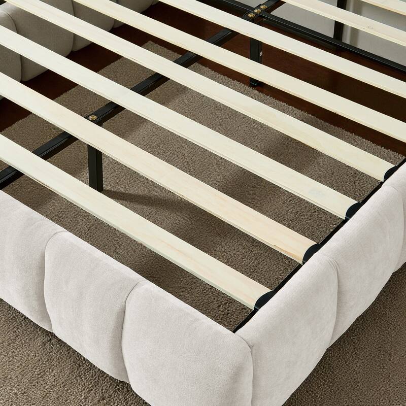 California King Upholstered Bed Frame with Chenille Fabric Headboard and Underbed Storage Drawers Modern Platform Bed