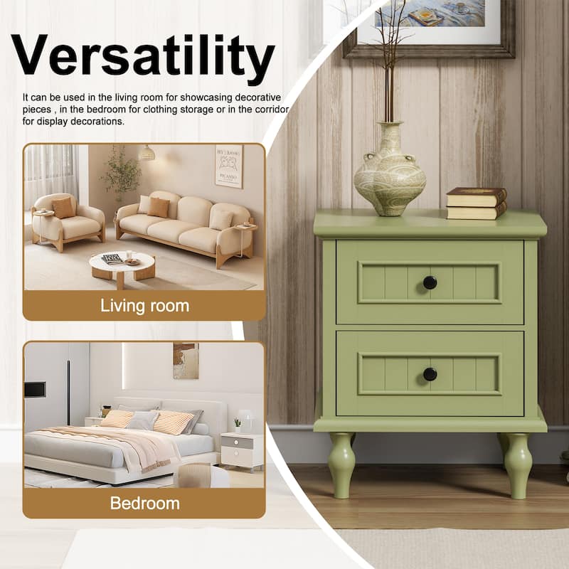 Retro Nightstand with 2 Drawers for Bedroom