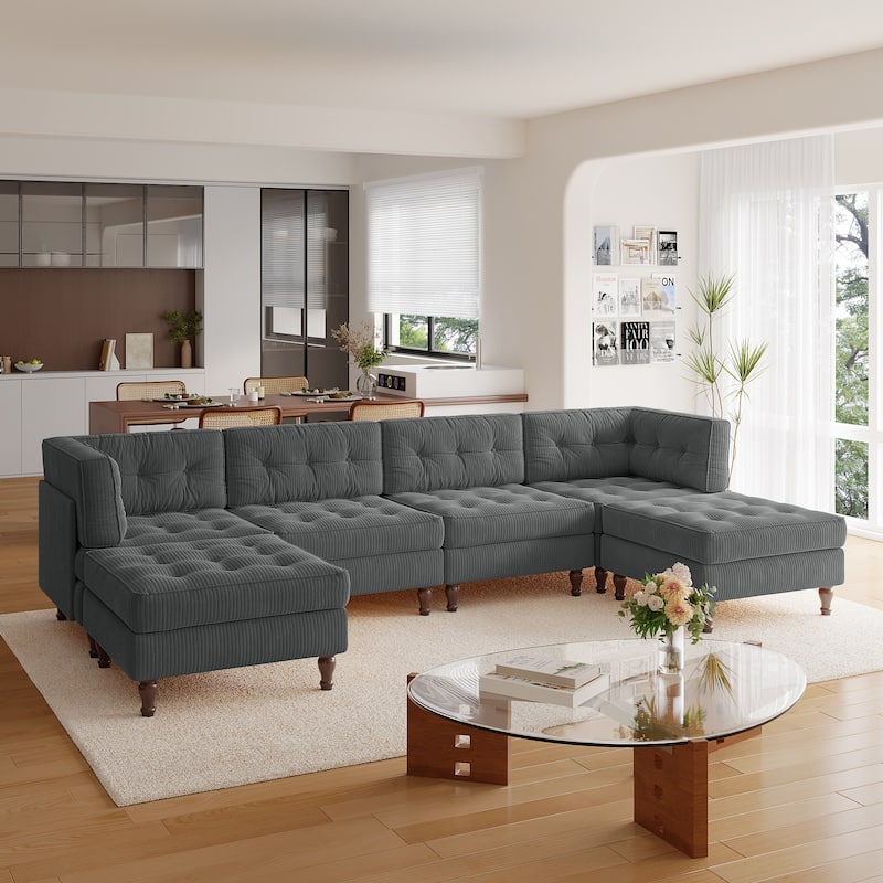 Madison Oversized Upholstered Corduroy Modular Sectional Sofa - Grey-6 Piece