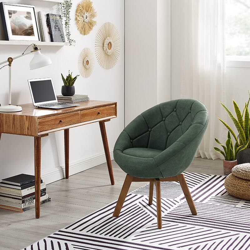 Carson Carrington Kallax Swivel Accent Chair - Dark Green Faux Letather