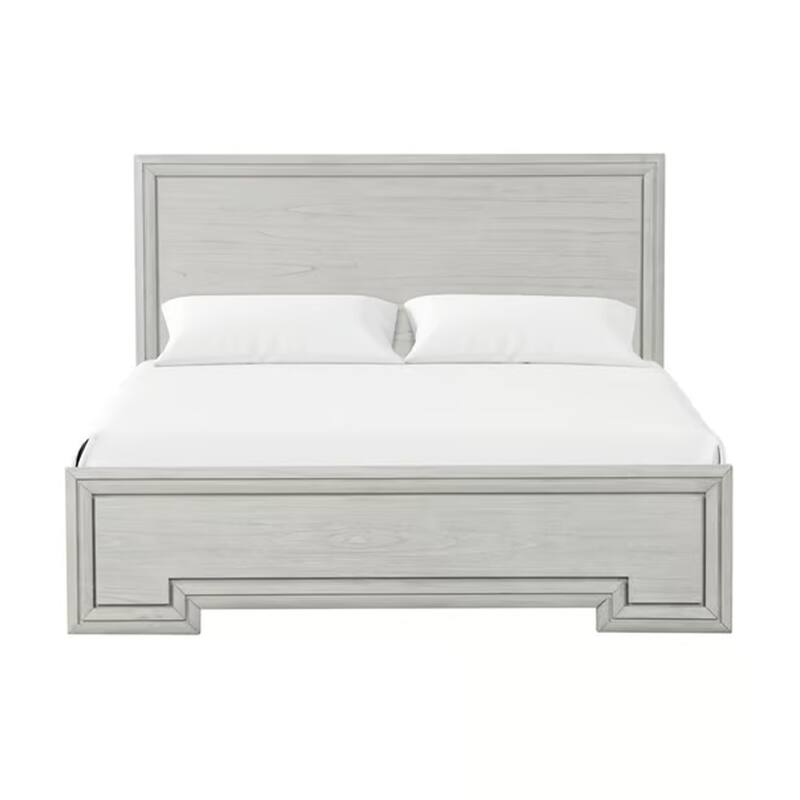 Basil King Size Bed, Rustic White Solid Wood, Transitional Panel Design