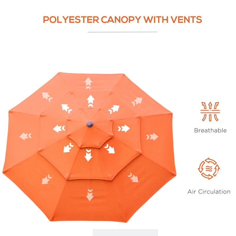 3-Layer Patio Umbrella Outdoor Umbrella with Crank, Push Button Tilt for Deck Backyard and Lawn, Orange