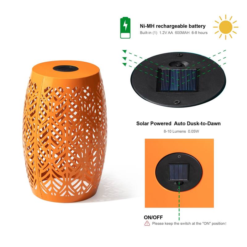 Glitzhome 18"H Outdoor Metal Side Table Garden Stool with Solar Lights
