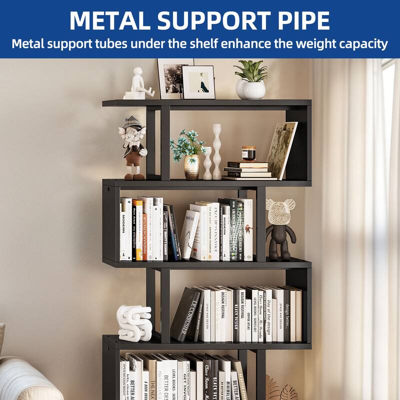 Moasis 5 Tiers S-Shaped Bookshelf Storage Display Bookcase Decor Z-Shelf