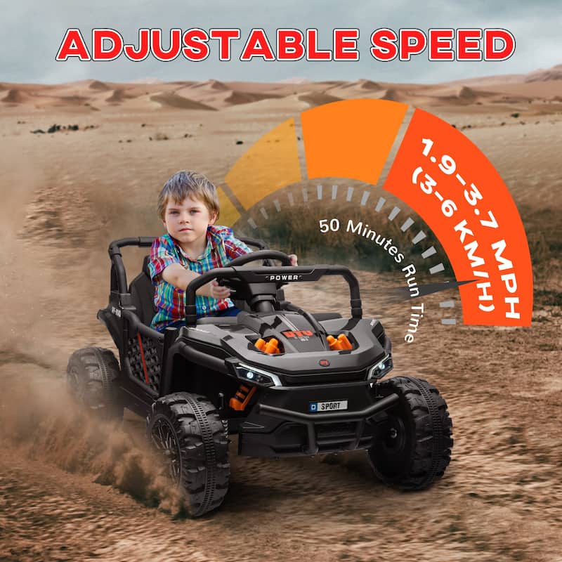 12V Kids Electric Car with Parent Remote, Ride-On Car Off-Road Toy Car Black All-Terrain Car with LED Light