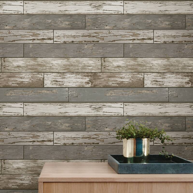 NuWallpaper Beige Scrap Wood Peel and Stick Wallpaper