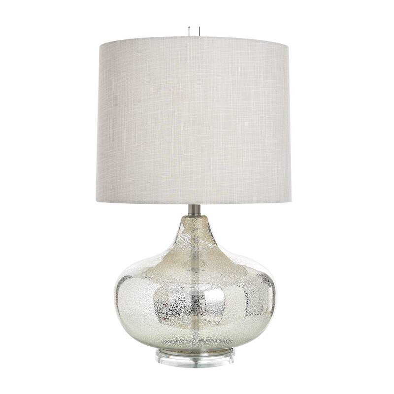 StyleCraft Antique Mercury Table Lamp - White Designer Print Hardback Fabric Shade