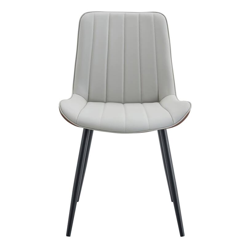 Dining Chair Set of 4 PU Extended Seating with Black Metal Legs
