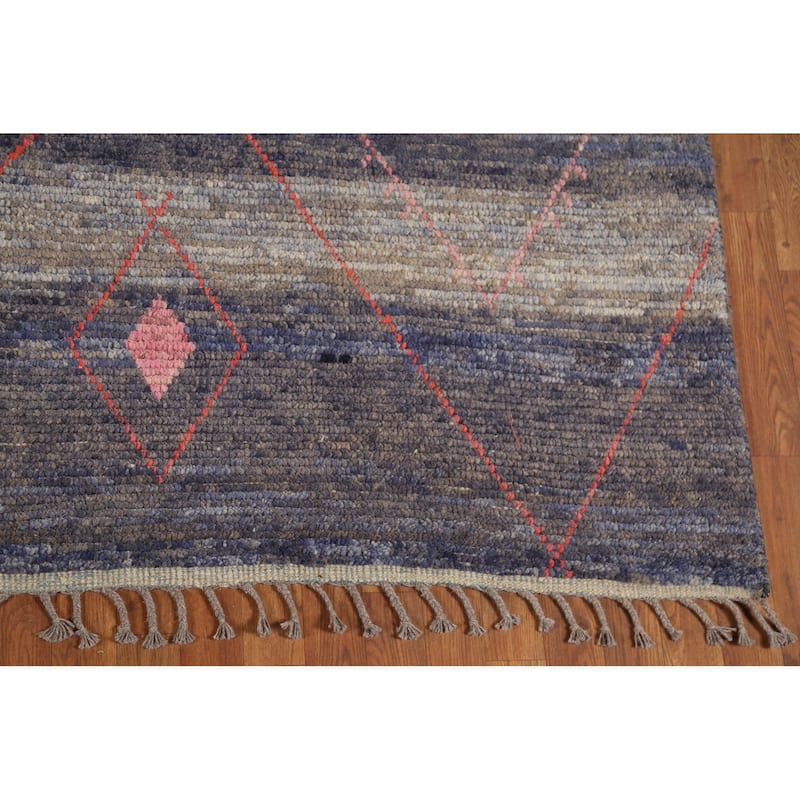 Blue Striped Moroccan Area Rug Hand-Knotted Wool Carpet - 8'2"x 12'3"