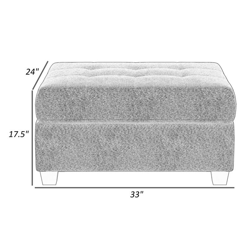 Aston 33 Inch Ottoman, Dark Gray Microfiber, Interior Storage, Solid Wood